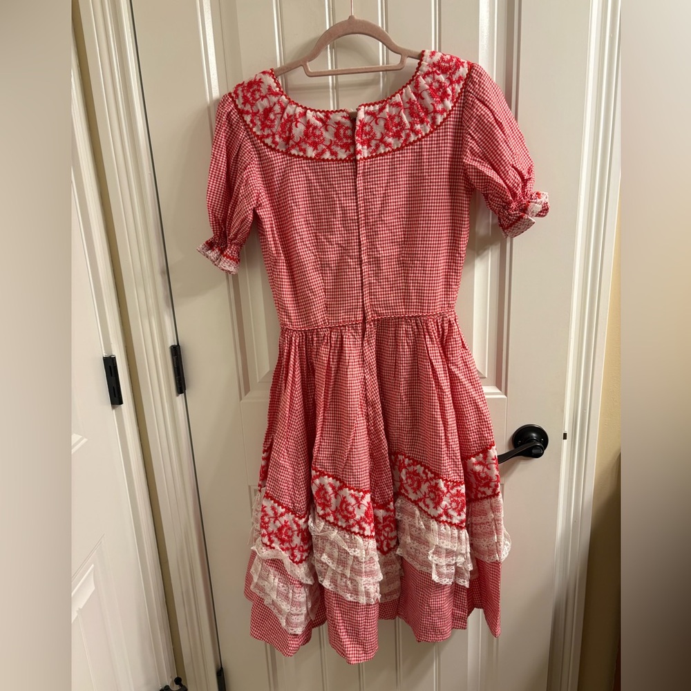 Vintage Nita Smith Red Gingham Embroidered Square Dance Dress Ruffles Lace S - Picture 8 of 10